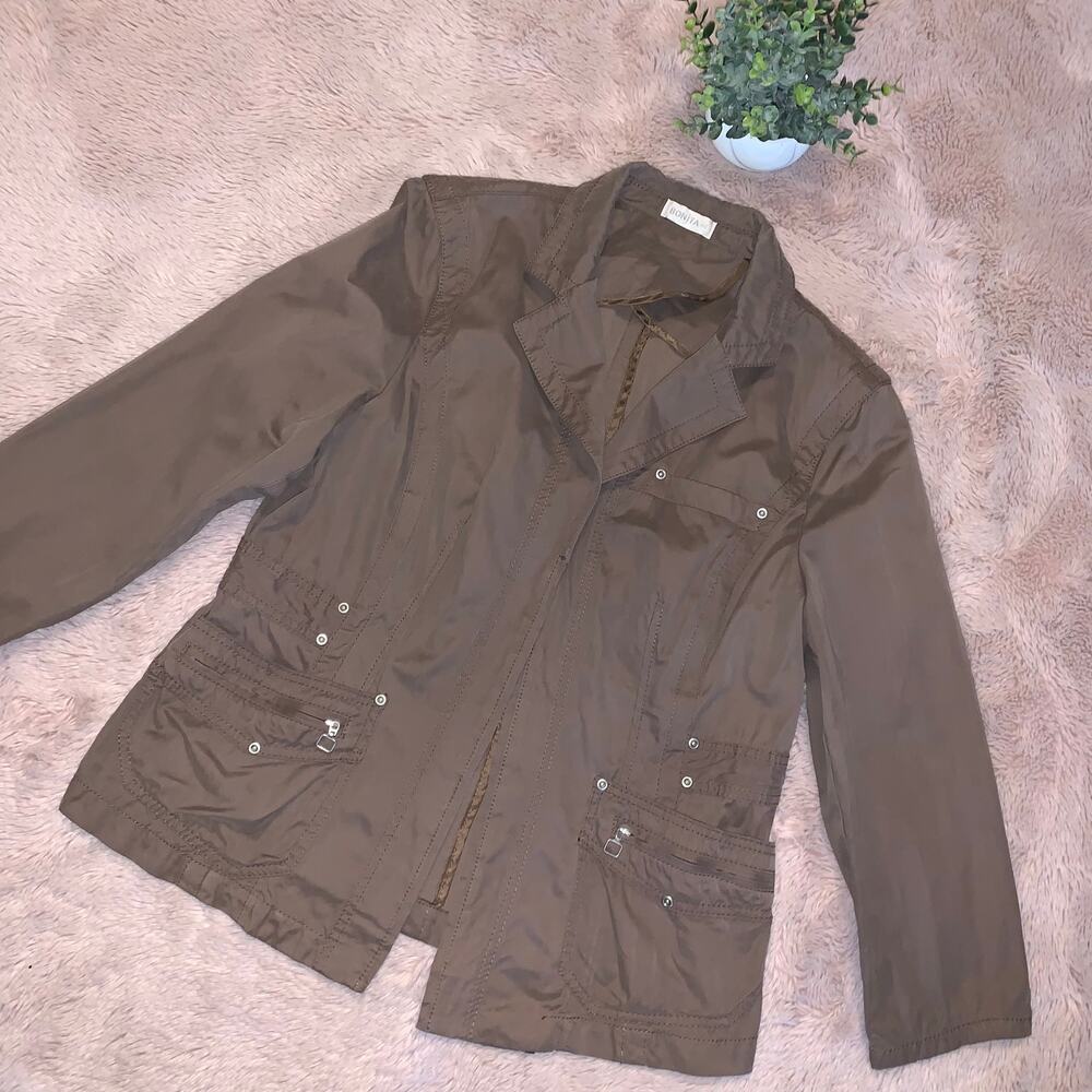 Bonita German Brown Faux Suede Open Front Moto-Style Jacket Size: 44